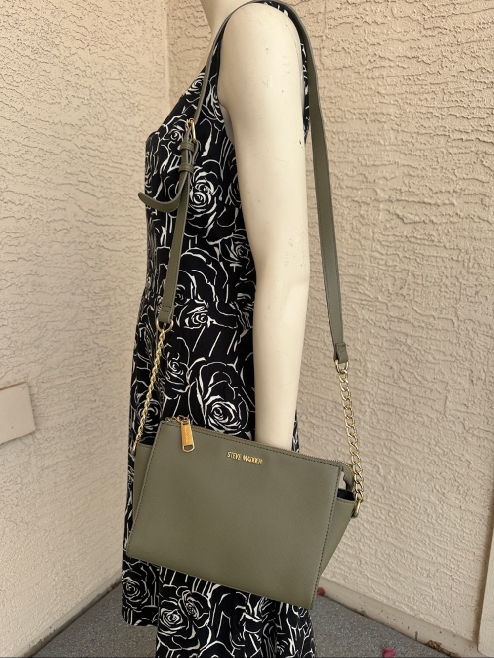 Steve Madden Olive Green Crossbody with Gold Chain Strap